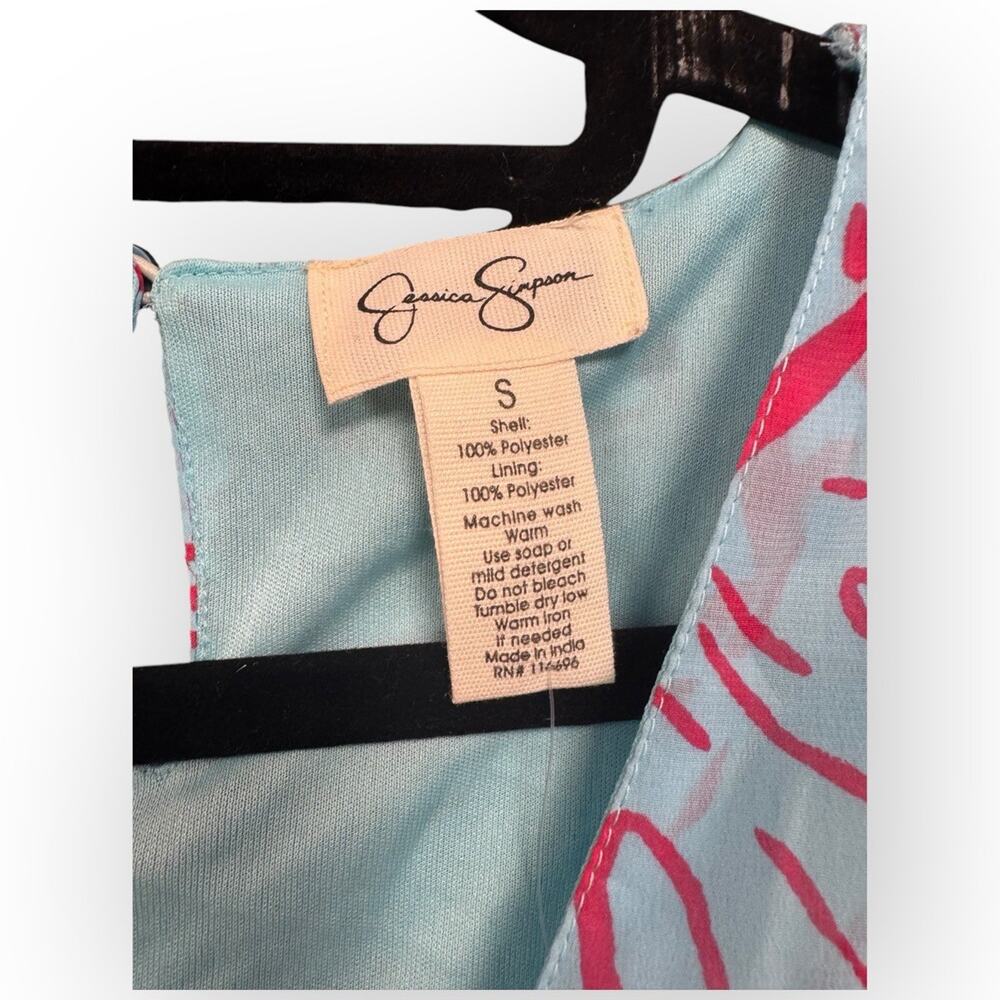NWT Jessica Simpson Women’s Teal Blue and Pink Floral Chiffon Maxi Dress -Small - Picture 8 of 11